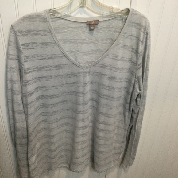 J. Jill Tops - J.Jill Long Sleeve Gray & White V Neck Casual Top Size XL